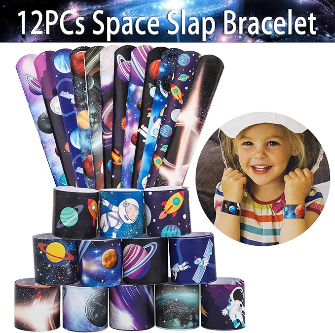 Space Party Favors for Kids Outer Space Themed Birthday Party Supplies, Party Favors Space Toys Included Mini Toys, Slap Bracelet, Sticker, Necklace,Keychains