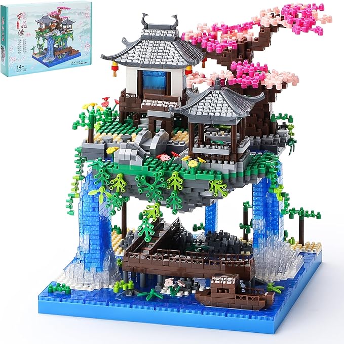 Cherry Blossom Bonsai Tree House Building Block Sets 3320PCS Chinese Architecture of Peach Blossom Micro Mini Building Set Toy Gift for Kids Adults