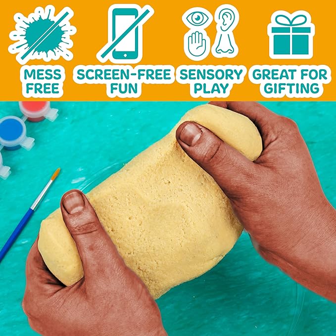 Made By Me! Sand Dough Sculpt & Paint Creations! Mold Your Own Hand Print Stone, DIY 7-inch Handprint Stone Kit, Mess-Free Stepping Stones, Staycation Activity, Keepsake Gift for Kids Ages 4+
