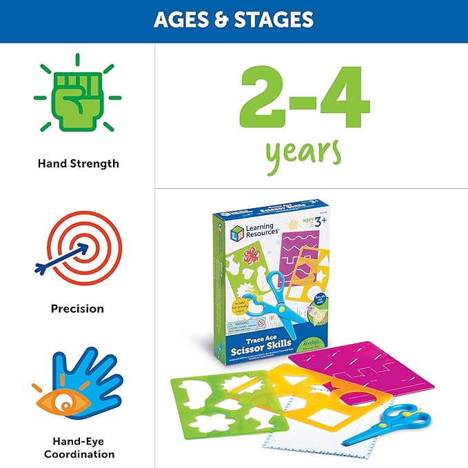 Learning Resources Trace Ace Scissor Skills Set - 7 Pieces, Ages 3+ Toddler Learning Supplies, Homeschool and Classroom Activities, Fine Motor Tools for Toddlers
