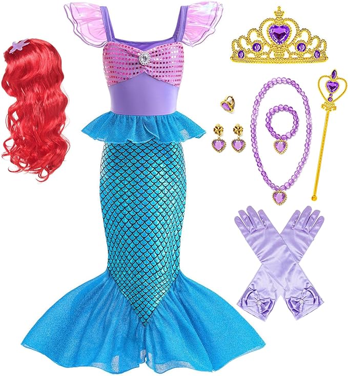 Little Girl Luxury Mermaid Costume Princess Dress for Girls with Accessories