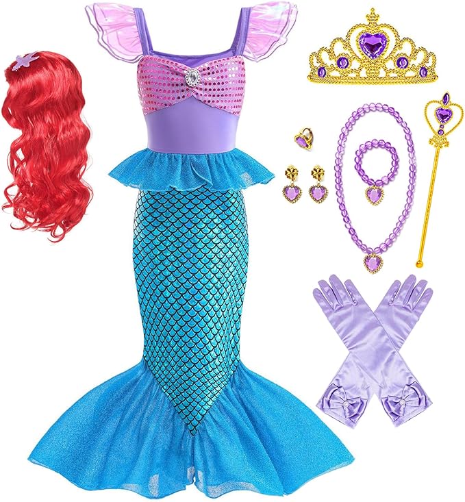 Little Girl Luxury Mermaid Costume Princess Dress for Girls with Accessories