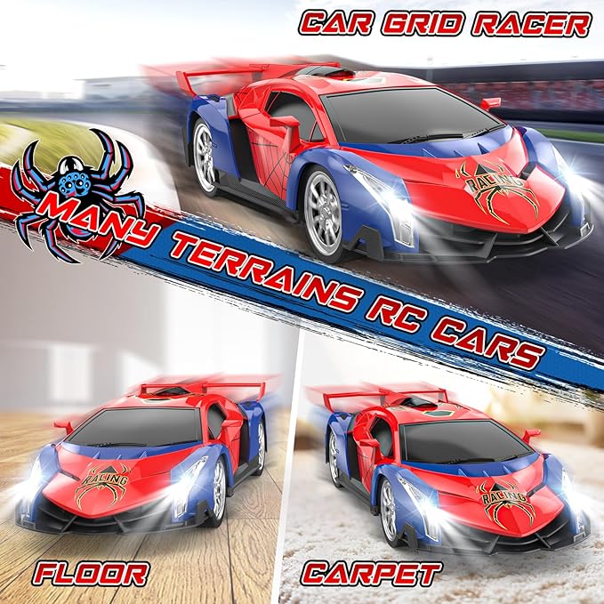 Growsland 2024 Remote Control Car for Kids, RC Cars for Boys Kids 1:18 Electric Vehicle Toy Car Hobby Racing Car Toys with Lights & Controller, Birthday Gift for 3 4 5 6 7 8 9 Year Old Boys Girls