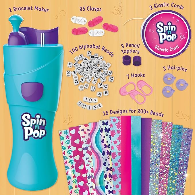 Imagimake Spin n Pop : DIY Bracelets Braids & More | Patented Electric Bracelet Maker | DIY Craft Kits for Girls Ages 8-13 | Create 25+ Accessories for Girls 10-12 | Teenage Girl Gift Ideas