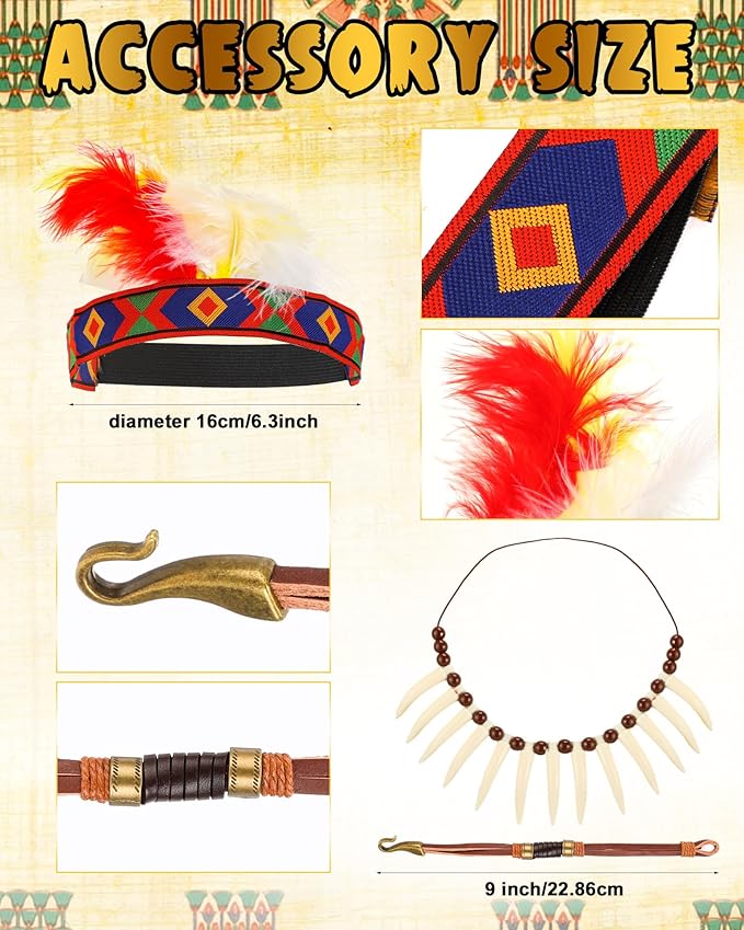 Liitrsh 6 Pcs Kids Native American Costume Sets Boys Girls Indian Costume Holiday Party Fancy Dress Cosplay