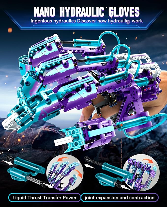 Nano-Hydraulic Mechanical Gloves Creative Assembly Model Toys Building Block Sets Wearable with One Hand and Telescopic Knuckles Gifts, Decoration and Display Model Sets for Children and Adults