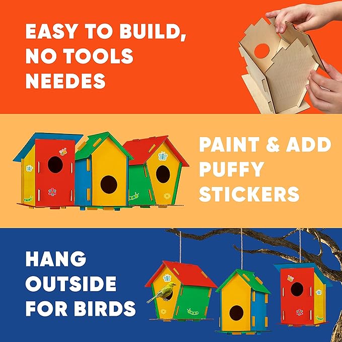 9 Wooden Birdhouses & 9 Wind Chimes -Art & Crafts for Kids Ages 4 5 6 7 8 - Kids Bulk Arts and Crafts Set with Painting Kit -DIY Wood Bird House and Windchimes Kits for Boys Girls to Build & Paint