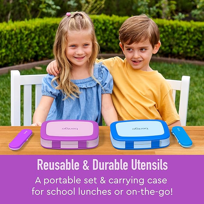 Bentgo Kids Utensil Set - Reusable Plastic Fork, Spoon & Storage Case - BPA-Free Materials, Easy-Grip Handles, Dishwasher Safe - Ideal for School Lunch, Travel, & Outdoors (Purple)
