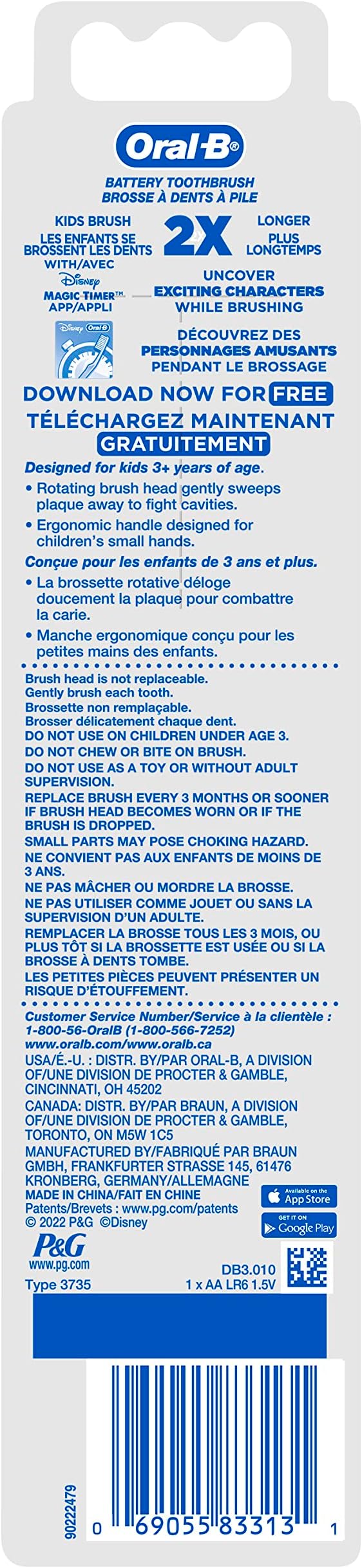 Oral-B Pro-Health Stages Disney Princess Battery Power Kids Electric Toothbrush (Packaging May Vary)