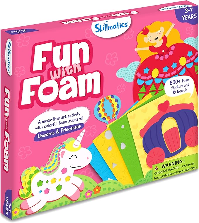 Skillmatics Art Activity - Fun with Foam Unicorns & Princesses, No Mess Felt Sticker Art for Kids, DIY Craft Kits, Valentine's Day Gifts for Boys & Girls Ages 3, 4, 5, 6, 7, Travel Toys