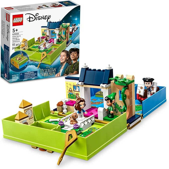LEGO Disney Peter Pan & Wendy's Storybook Adventure 43220 Portable Playset with Micro Dolls and Pirate Ship, Travel Toy for Kids Ages 5 Plus