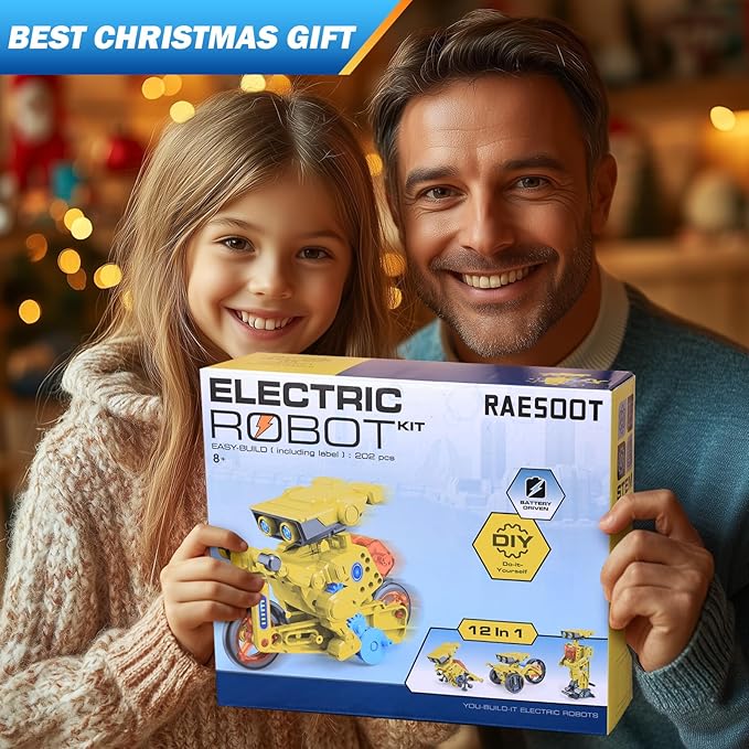 AESGOGO 12-in-1 Electric Robot Kit, STEM Projects Toys for Kids Age 8-12 Birthday Gifts, DIY Building Science Experiment Kit Battery Powered Education for Boys Girls Aged 8 9 10 11 12 13 14 Year Old