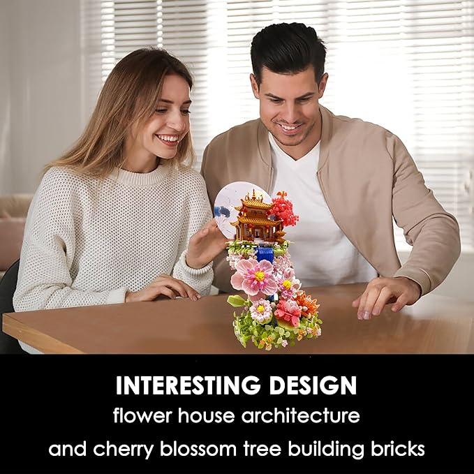 Micro Building Blocks Sets，Chinese Flower House Architecture and Cherry Blossom Bonsai Tree Building Toys for Adults，Japanese Sakura House Model，Creative Mini Bricks Gift for Kids 14+，2888 PCS