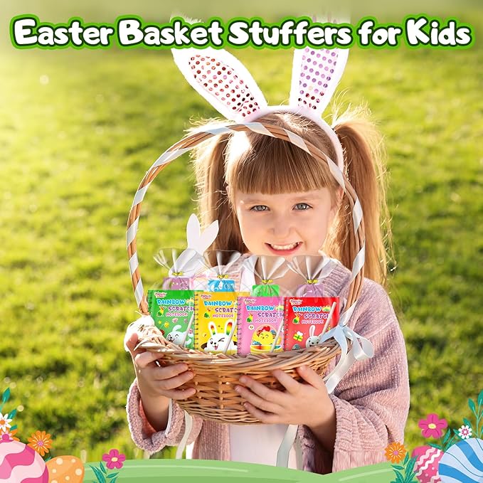 Easter Crafts for Kids Party Favors: 24 Pack Easter Rainbow Scratch Art Notebook Bulk Easter Basket Stuffers for Kids Activities Girls Boys Easter Crafts Gifts for Classroom Prizes Gifts