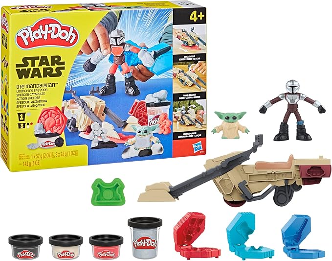 Play-Doh Star Wars: The Mandalorian Launching Speeder Playset, Bendy Grogu & 4 Inch Mando Action Figures, Imagination Toys for 4 Year Old Boys & Girls & Up