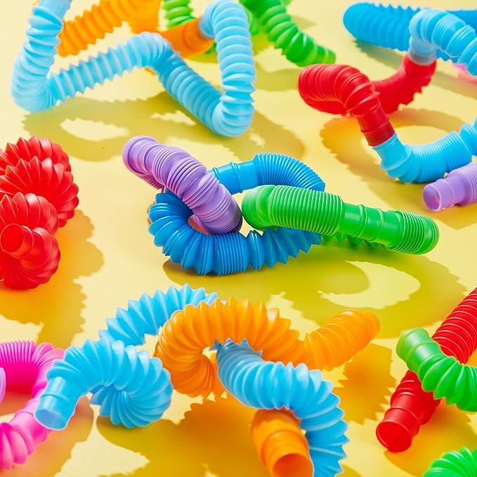 JOYIN 18 Pack Pop Tubes, Sensory Toys（Small） Fidget Tubes Party Favors - 9 Colors, Connectable and Extendable for Stress Relief - Perfect for Party, Classroom Exchange, School Reward