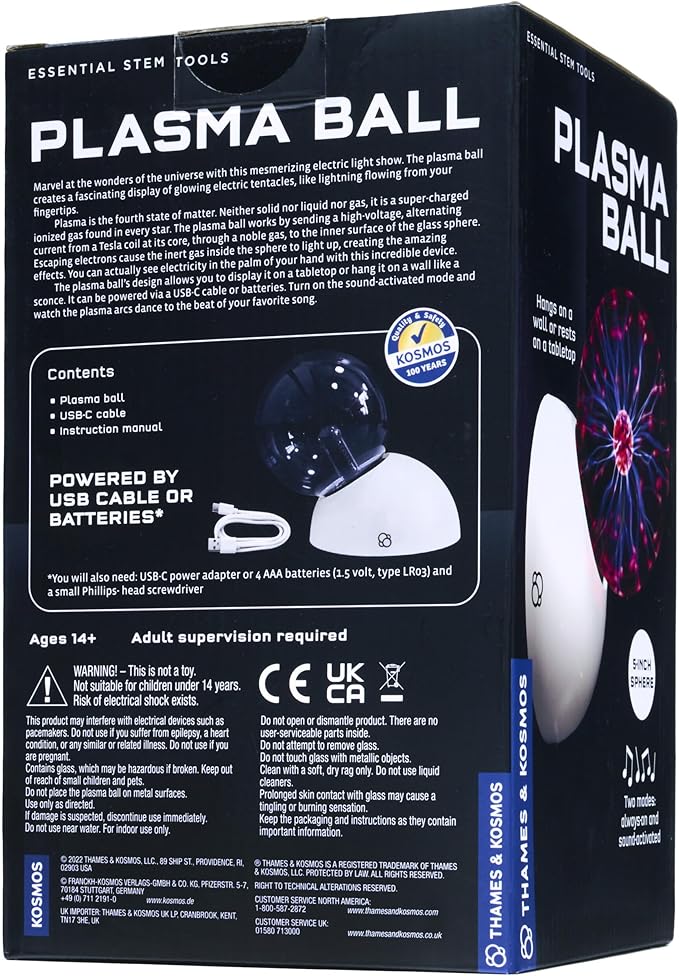 Thames & Kosmos The Plasma Ball Essential STEM Tool | Classic Scientific Device, Fresh 5-inch Glass Sphere, Interactive Electric Light Show | Explore Electricity, Matter, Energy, Small