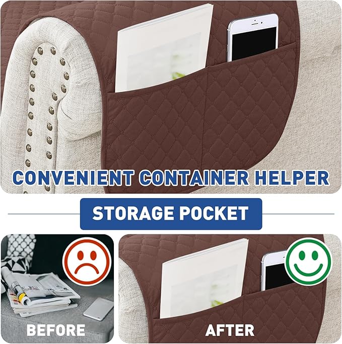 XINEAGE Quilted Chair Sofa Cover Waterproof Chair Covers for Armchair, Super Soft Washable Slipcover with Pockets & Non-Slip Elastic Straps, Thick Furniture Protector (Chair, Coffee)