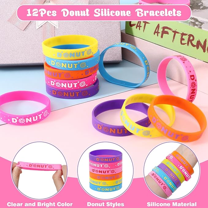 98 Donut Party Favors Two Sweet Birthday Party Supplies for Girls Kids Straw Bubble Silicone Bracelet Keychain Sticker Donut Themed Toy Gift Goodie Bag Stuffer Candyland Party Favors