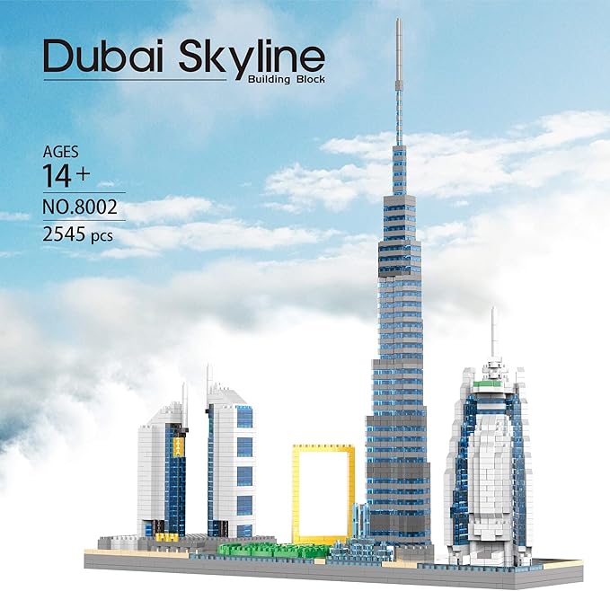World Famous Landmarks Architecture Skylines Series Dubai Skyline Micro Building Blocks Set for Adult and Children Age of 14+ Assembly Construction 3D Toy Present Kit 2545 pcs
