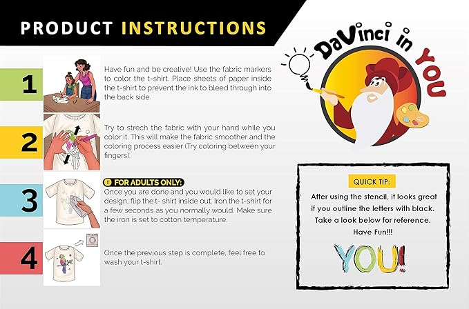 Mermaid Coloring Kit for Girls - DIY with Shirt, 10 Fabric Markers and Alphabet Stencil