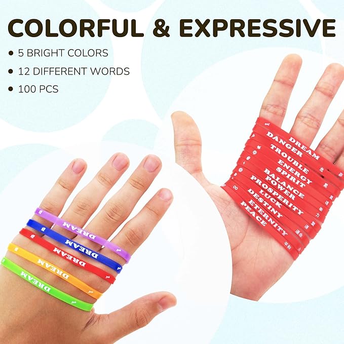 Rubber Bracelets - 100 Pcs Silicone Wristbands - Rubber Band Bracelet Party Favors for Kids - Rubber Bracelet for Kids - Silicone Wristband for Kids - Wristbands Silicone - Vending Machine Toys