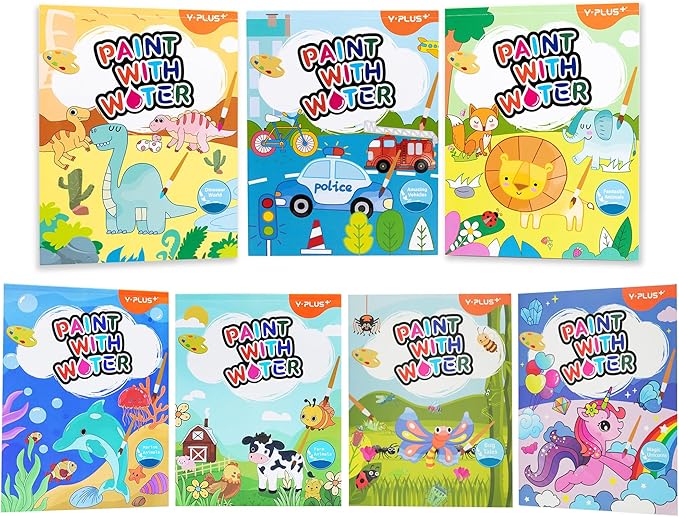 YPLUS Paint with Water Books for Toddlers, Watercolor Painting Paper for Kids Ages, Art Craft Gift for Drawing with Brush Christmas Stocking Stuffers for Kids Toddler (All 7 Themes)