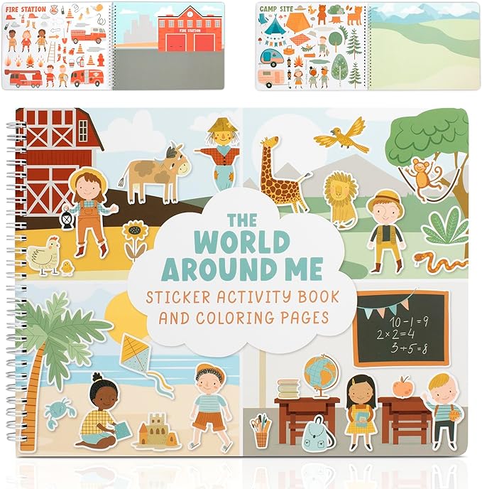 Fun Sticker Book For Toddlers 2-4 Years - Perfect Kids Activity Book With 500+ Beautiful Stickers & 12 Reusable Themes for Entertaining Boys & Girls 4-8 While Traveling - Incl. Animal & Coloring Pages