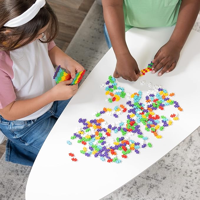 PLUS PLUS 240 Piece Interlocking Building Blocks for Kids, Open Ended Connecting Toys, STEM Bin Mini Manipulatives - Rainbow Mix Play Tube & Baseplate