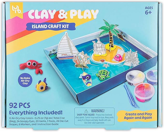 Clay & Play: Island Adventure Craft Kit - 92pcs, DIY All-in-1 Sensory Set, No Bake Air-Dry, Create - Learn - Play, Kids 6+