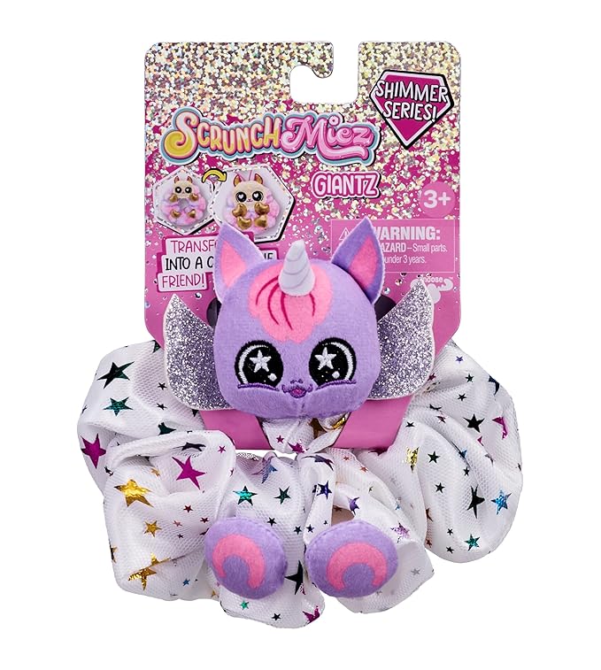 ScrunchMiez Giantz, these cute "oversized" scrunchies magically transform from hair accessory to lovable plush collectible friend and backpack clip! - Unicorn