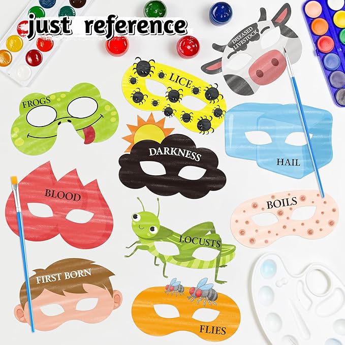 TICIAGA DIY Coloring Passover Masks - 30PCs Color Your Own Passover Masks Kit for Kids 10 Plagues DIY Magic Art Craft Kits DIY Passover Party Costume Decorations Accessories for Classroom Activities