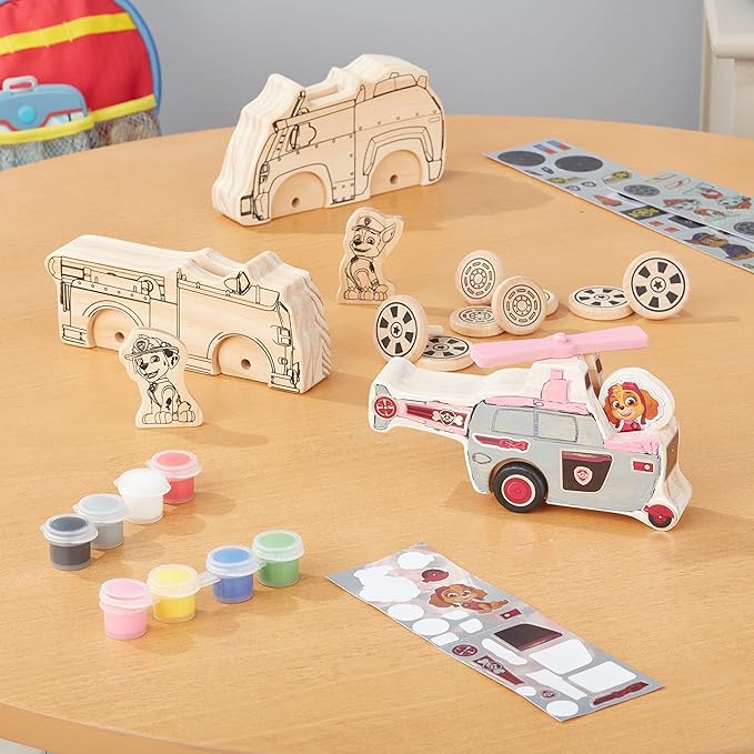 Melissa & Doug PAW Patrol Wooden Vehicles Craft Kit - 3 Decorate Your Own Vehicles, 3 Play Figures