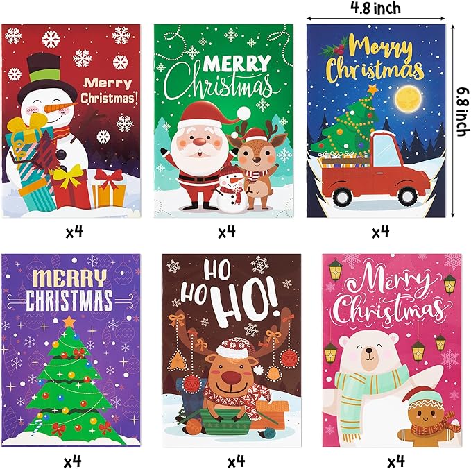 Dvbonike 24Pcs Christmas Coloring Books Including Santa Christmas Tree Snowman Reindeer Ginger Man Merry Christmas Birthday Party Favors Gifts Xmas Home School Activity Supplies for Kids Boys Girls