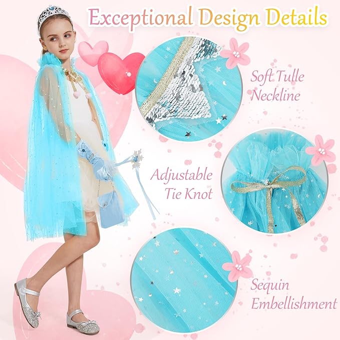 Princess Dress Up for Girls - 11 Pieces Princess Cape Set - Dress Up Clothes for Girls 3-8 - Ideal Dress Up Set Gift