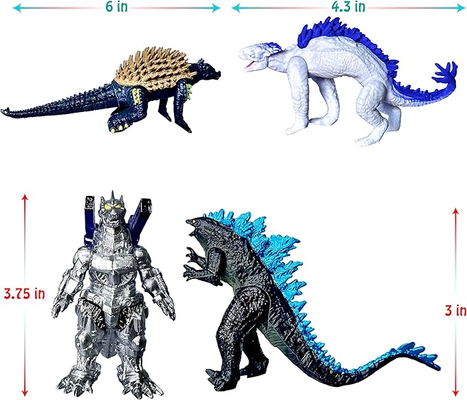 TwCare Set of 12 Godzilla x Kong: The New Empire, Dinosaur Dragon Toys Action Figures, Evolved Basic Exquisite Battle Roar B.E.A.S.T. Glove Shimo Frost Bite Mecha King Ghidorah Cake Toppers Pack
