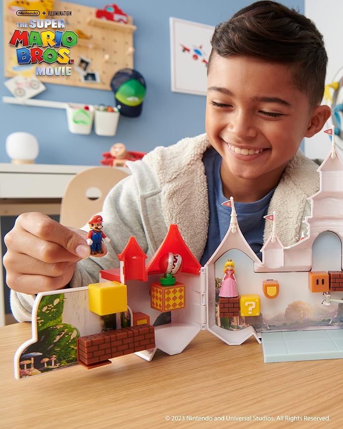 THE SUPER MARIO BROS. MOVIE – Mushroom Kingdom Castle Playset with Mini 1.25” Mario and Princess Peach Figures