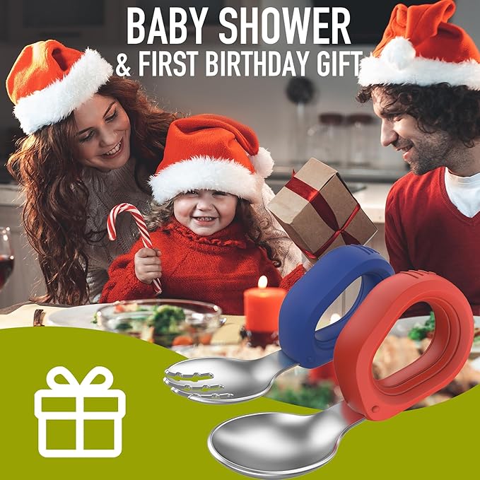 Toddler Utensils Baby Utensils Toddler Forks and Spoons Baby Forks and Spoons Set Kids Stainless Steel Silverware Set Children Safe Forks and Spoons self feedig-Dishwasher Safe(Red+Blue)