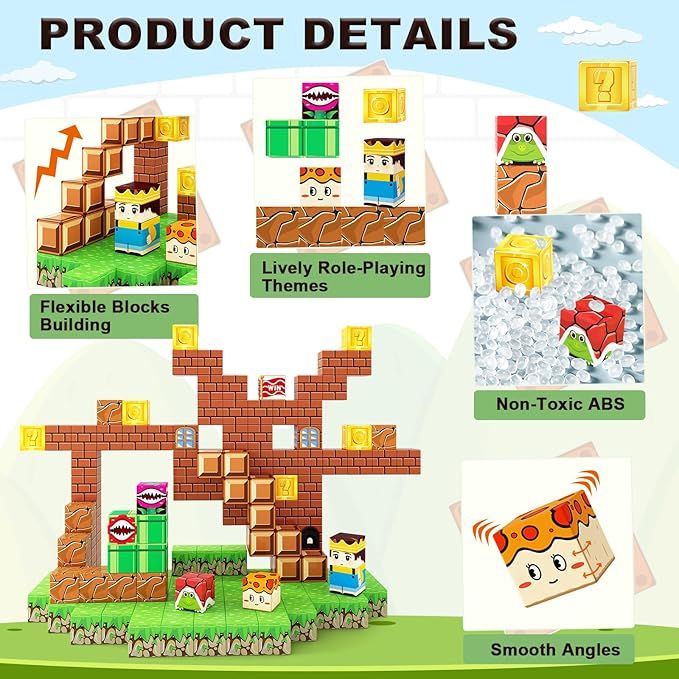 Magnetic Blocks Building Toys - Build Mine Magnet World Set Toddler Kids Sensory Toys for Boys & Girls Ages 3-5 5-7 8-12, 1'' Magnetic Cubes Game Easter Basket Stuffers for Boys