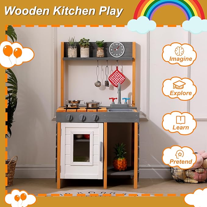 Mud Kitchen for Kids Outdoor - Kids Outdoor Play Kitchen Playset with Cookware Accessories - Perfect for Chef Pretend Play