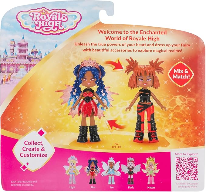 Royale High 3” Fire Fairy Fashion Doll - 1 Figure with 9 Fashion Accessories - Virtual Item Code Included - Series 1 - Ages 5+