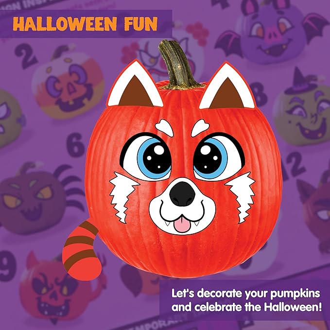 Klever Kits Halloween Pumpkin Decorating Kit, Halloween Party Supplies Arts Crafts, Party Favor for Kids, DIY Pumpkin Painting Kit with 10 Animal Designs, Coloring Craft Games Classroom Activities