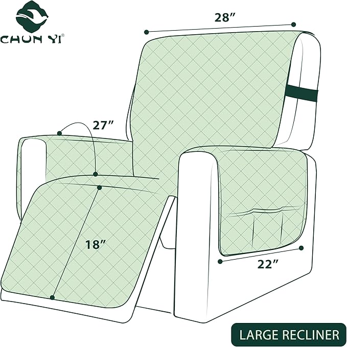 CHUN YI Recliner Chair Cover, Non-Slip Recliner Covers That Stay in Place, Washable Lazy Boy Recliner Covers with Pockets, Water Resistant Recliner Slipcover for Pets (Blue, Large Recliner)