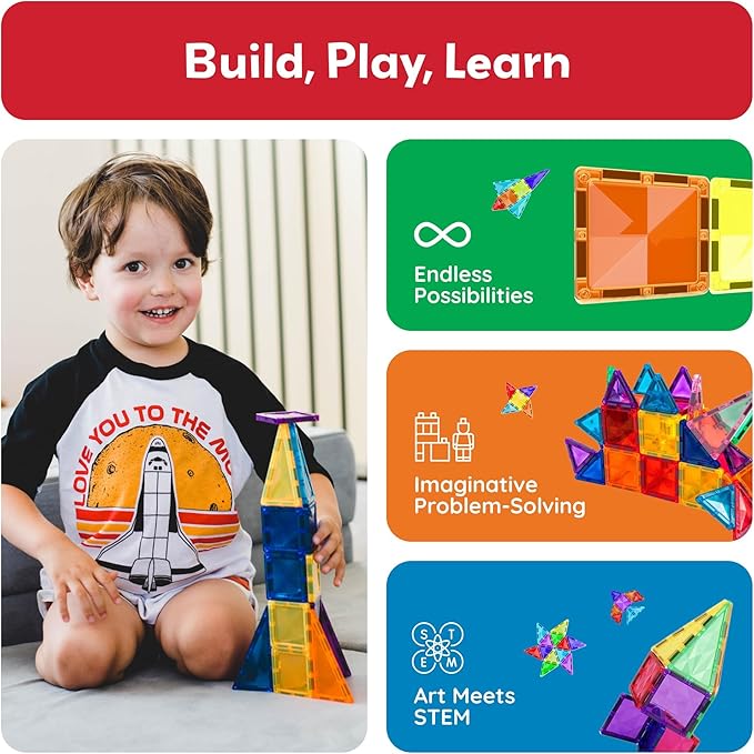 PicassoTiles 80 Piece Mini Size Magnetic Tiles Sensory Magnet Toys Diamond Series Construction Building Blocks Set STEM Learning Travel Size Educational Toy for Kids Boys Girls Toddlers Age 3+ PTM80