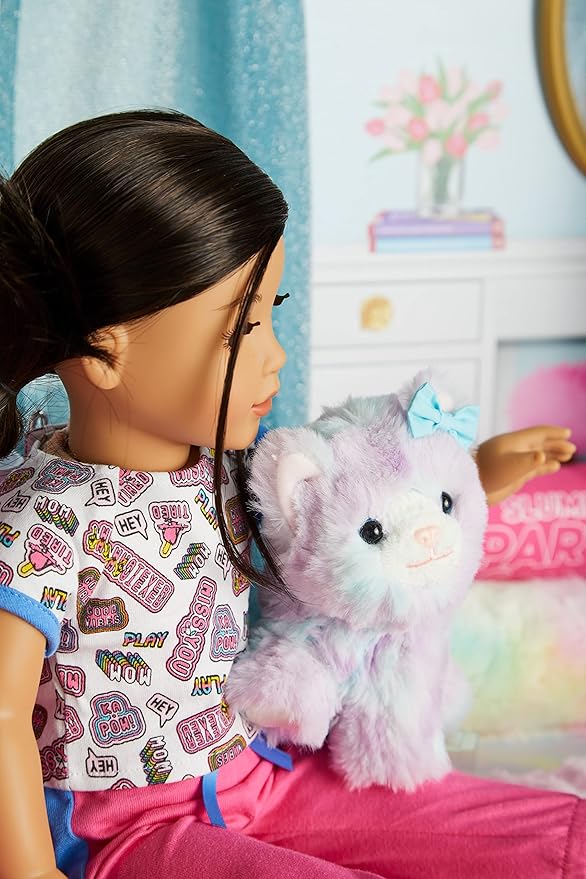 American Girl Truly Me 18-inch Doll Pet Purrpley Pink Kittycat with Magnetic Mouth to Hold Her Yarn Toy, For Ages 6+