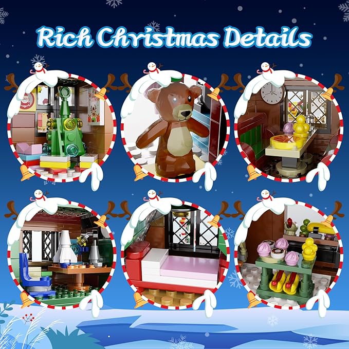 Christmas Village House Building Set with LED Lights, Xmas Holiday Main Street Building Kit, Compatible with Lego Christmas House Blocks, Gifts for Boys, Girls, Family, and Friends (1418 PCS)