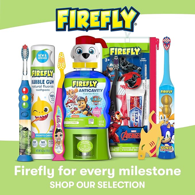 Firefly First Training Kit, Light Up Toothbrush and Natural Strawberry Flavor Training Toothpaste, Baby Shark