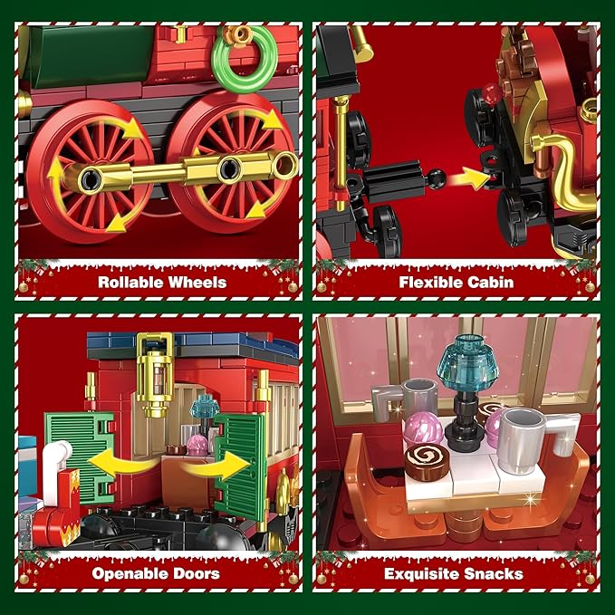 Christmas Train Building Blocks for Kids, Christmas Train 2024 Collectible Holiday Building Block Home Decor with Light, Tabletop for Boys, Girls and Adults, 1588Pcs