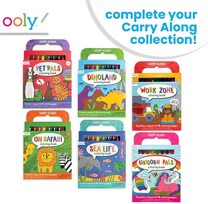 Ooly Travel Art Kit with 9 Jumbo Crayons & 48 Themed Coloring Pages & Case for Easy Traveling Art Creation, Perfect Airplane Travel Set to Entertain Kids - Safari