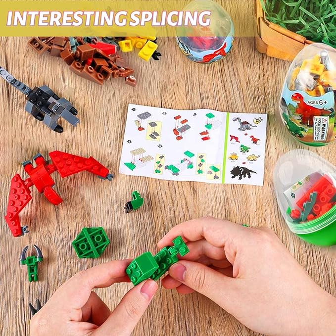 Mini Building Block Sets, 12PCS Dinosaur Toys Building Blocks, 6 in 1 STEM Toys Eggs Building Sets, Party Favors for Kids Goodie Bags Prizes/Birthday Gifts